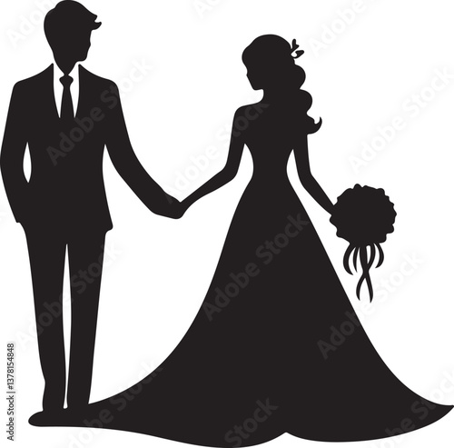 bride and groom logo or icon silhouette design vector illustration