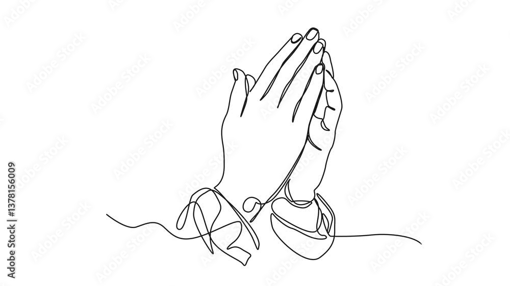 animated continuous single line drawing of praying hands, line art ...