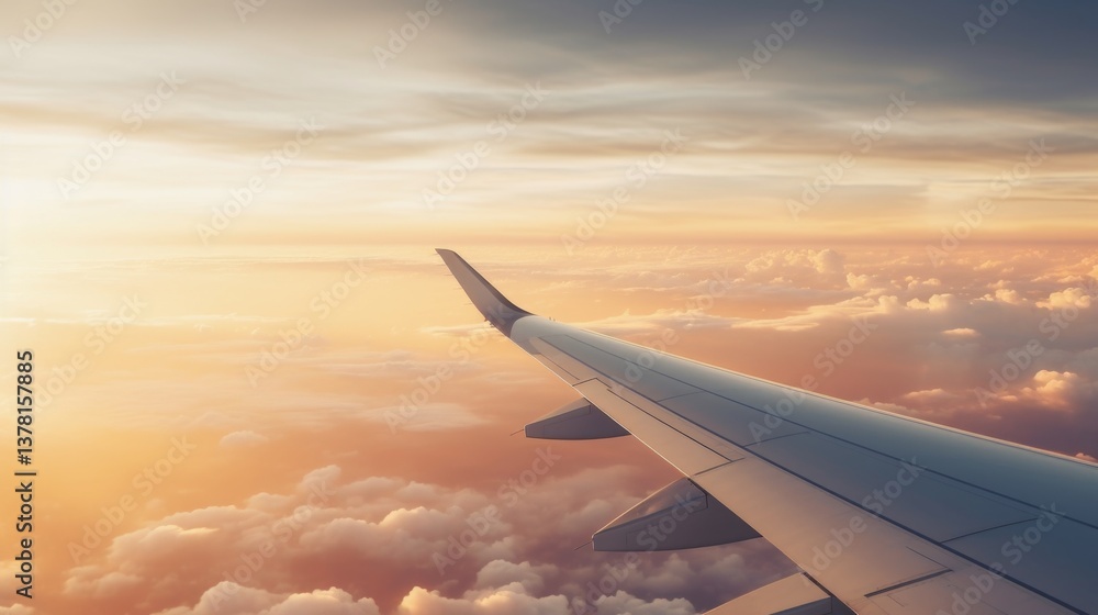 Obraz premium Aerial view from airplane wing at sunset.