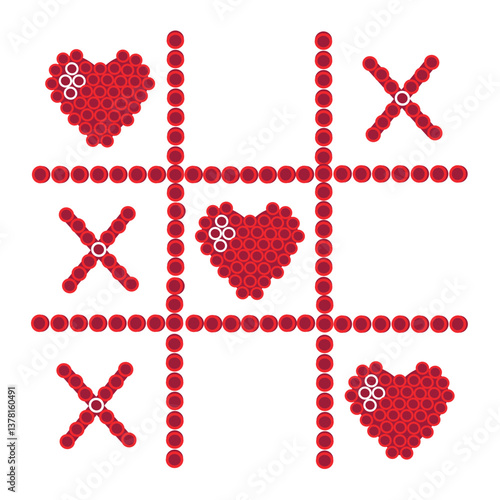 el juego de tres en raya con corazones. Un mosaico para San Valentín.