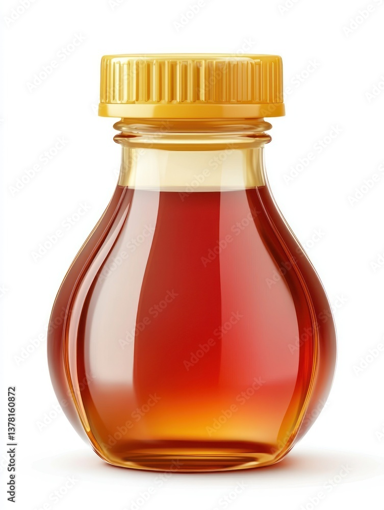 Glass Bottle of Golden Honey Syrup with Bright Yellow Lid and Gorgeous Amber Color Glass Bottle of Golden Honey Syrup with Bright Yellow Lid and Gorgeous Amber Color