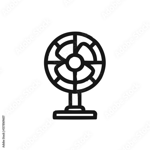 Minimalistic Black and White Electric Fan Line Icon Illustration
