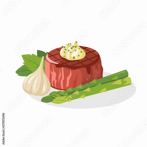 Filet Mignon with Garlic Butter and Asparagus