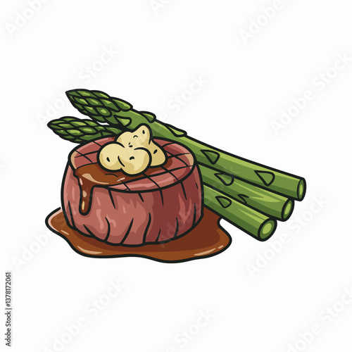 Filet Mignon with Garlic Butter and Asparagus