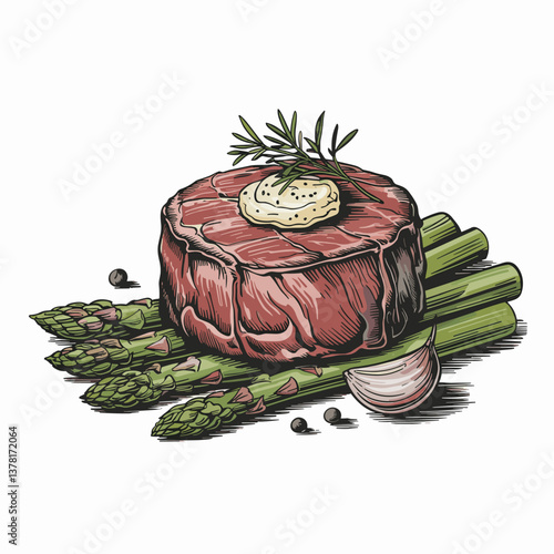 Filet Mignon with Garlic Butter and Asparagus
