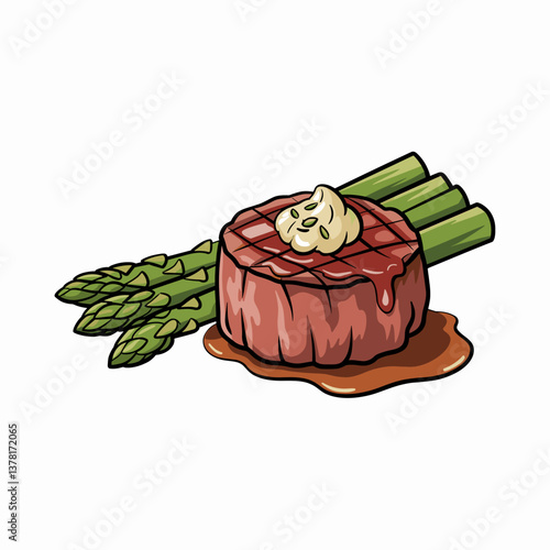Filet Mignon with Garlic Butter and Asparagus