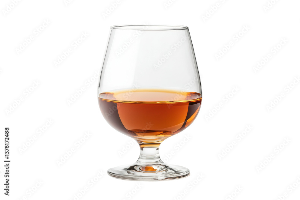 Classic snifter glass with amber cognac on white background, cut out Classic snifter glass with amber cognac on white background, cut out