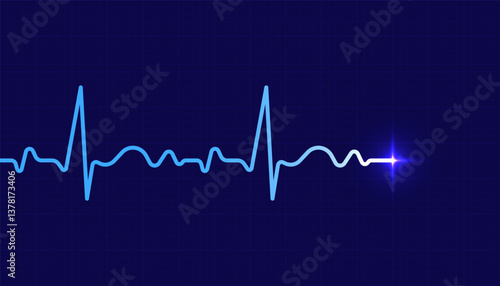 Heart beat pulse electrocardiogram rhythm on blue background