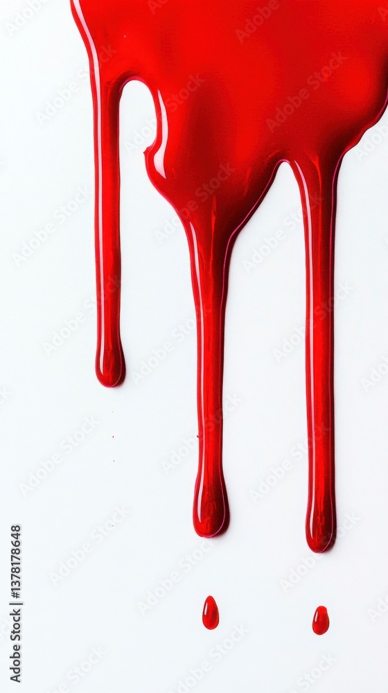 Red Paint Dripping Down White Surface Red Paint Dripping Down White Surface