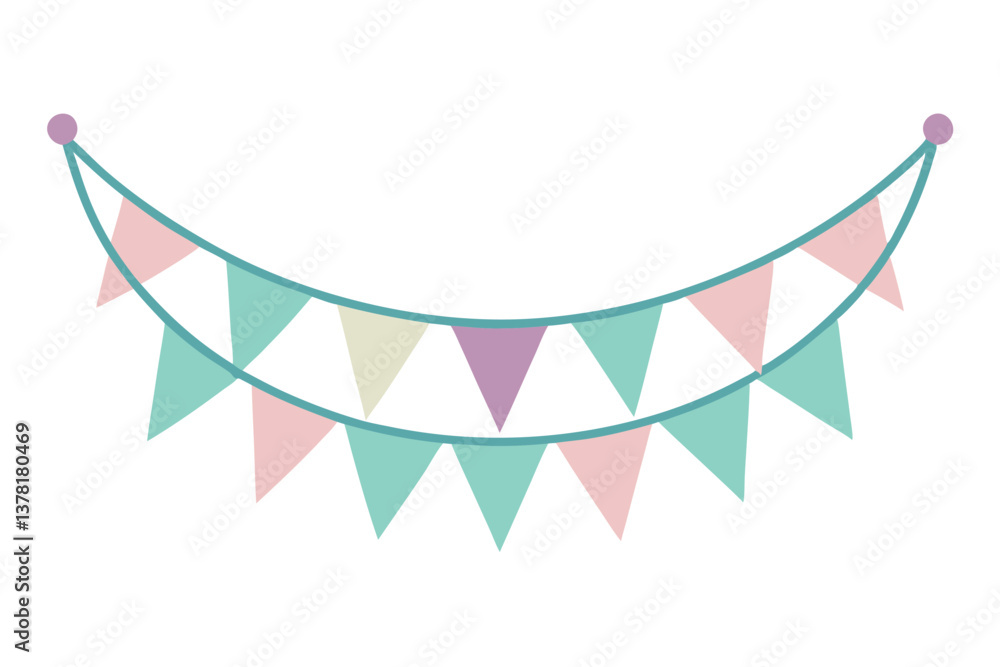 Obraz premium Party Bunting Decoration with Pastel Triangle Flags on White Background Design