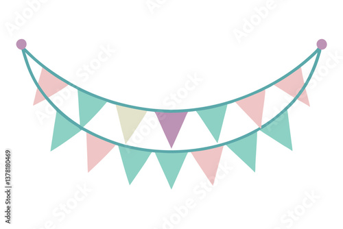 Party Bunting Decoration with Pastel Triangle Flags on White Background Design