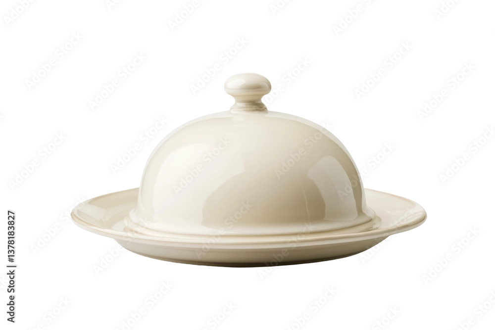 Elegant ceramic butter dish with lid in glossy cream finish, cut out Elegant ceramic butter dish with lid in glossy cream finish, cut out