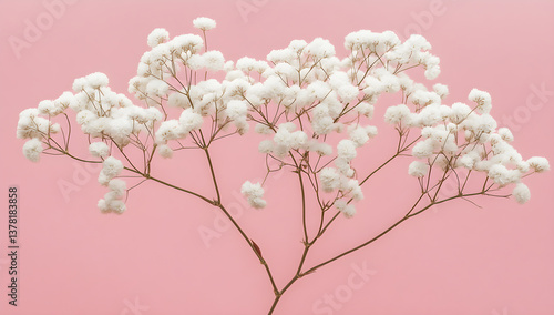 "White Baby’s Breath Flowers on Pink Background – Minimalist Floral Stock Photo"