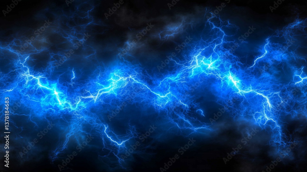 Blue electrical lightning strikes across a dark stormy sky, creating a powerful and dramatic background. Blue electrical lightning strikes across a dark stormy sky, creating a powerful and dramatic background.