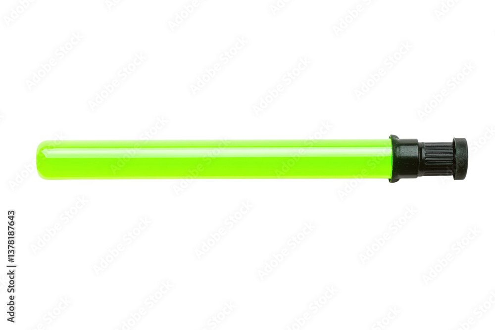Bright green glow stick on black background, cut out