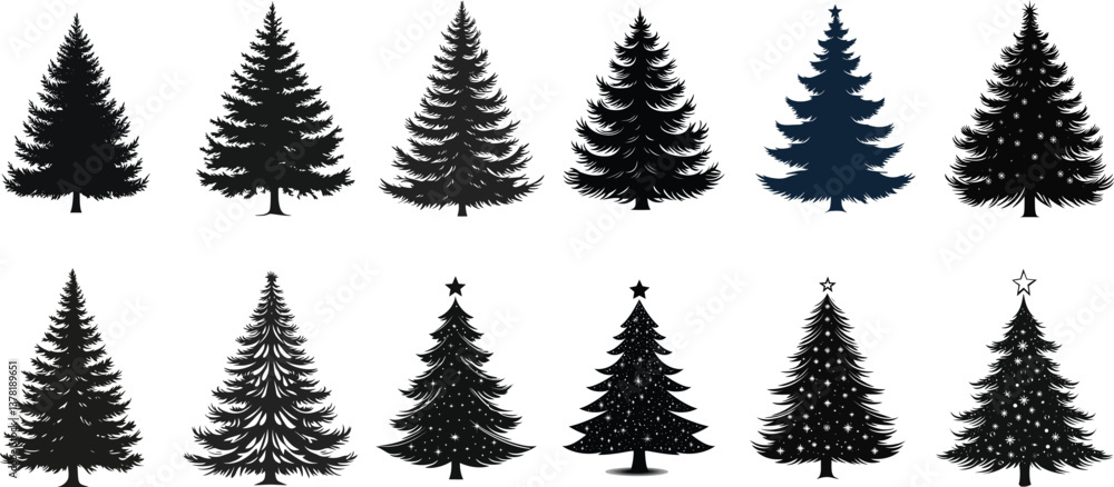Fototapeta premium big set of Christmas tree silhouette vector illustrator on white background.