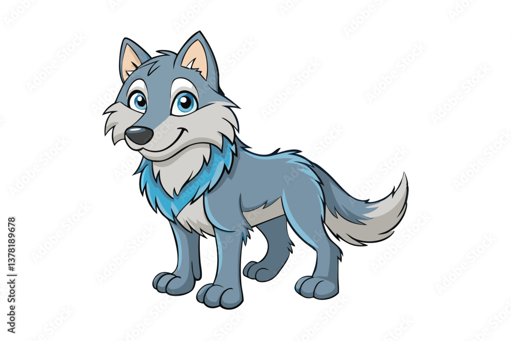 Fototapeta premium Cartoon Gray Wolf Standing Isolated on Transparent Background