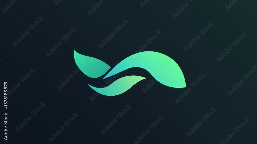 Fototapeta premium Abstract Gradient Logo Design with Flowing Lines and Leaf Shapes on Dark Background