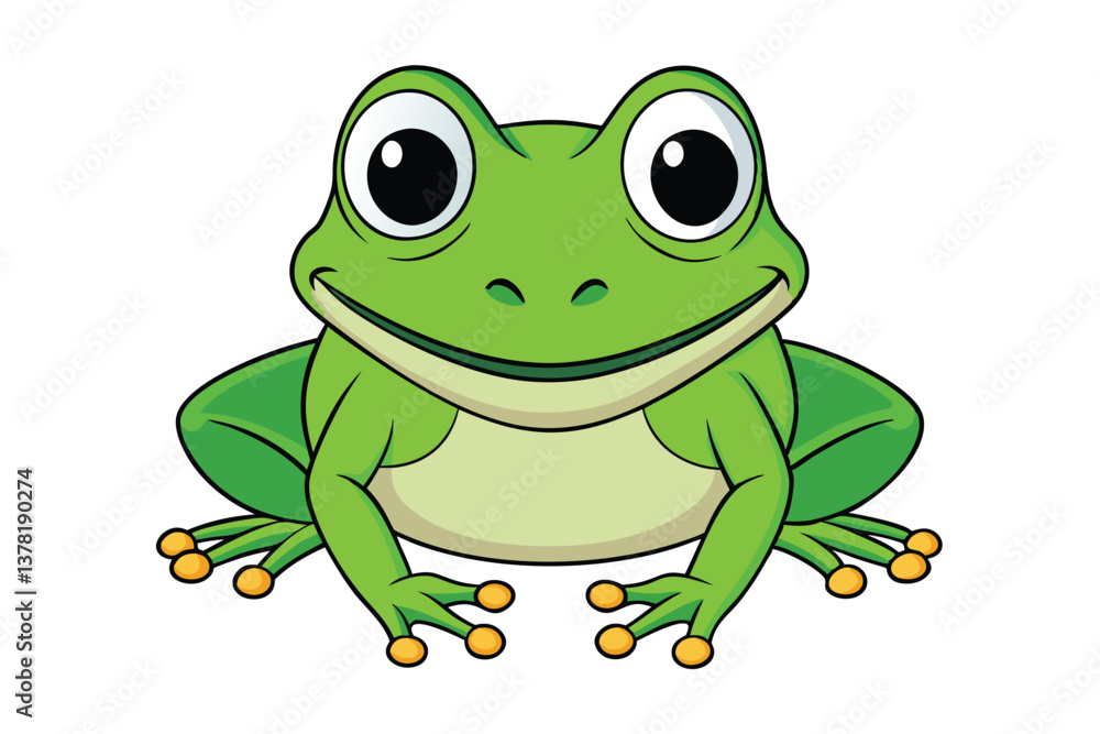 Obraz premium Cartoon Green Frog with Big Eyes Isolated on Transparent Background Smiling Design