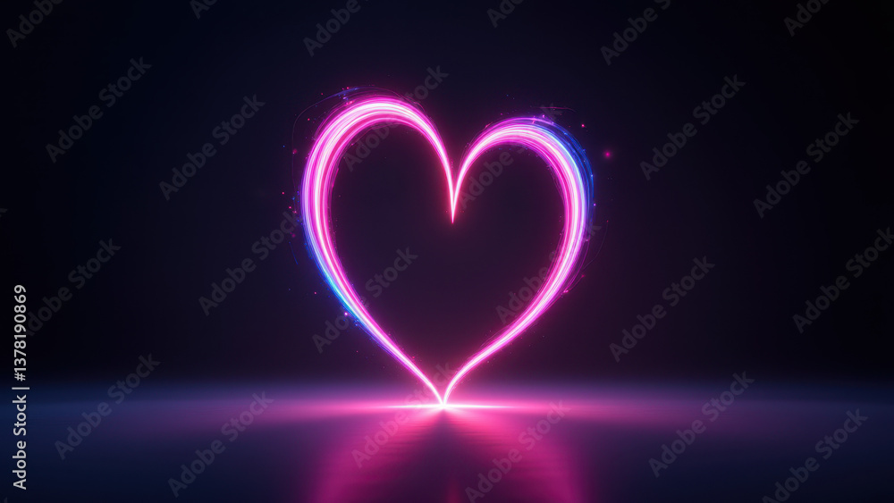 Futuristic heart-shaped light display with neon lights against a dark background. Futuristic heart-shaped light display with neon lights against a dark background.