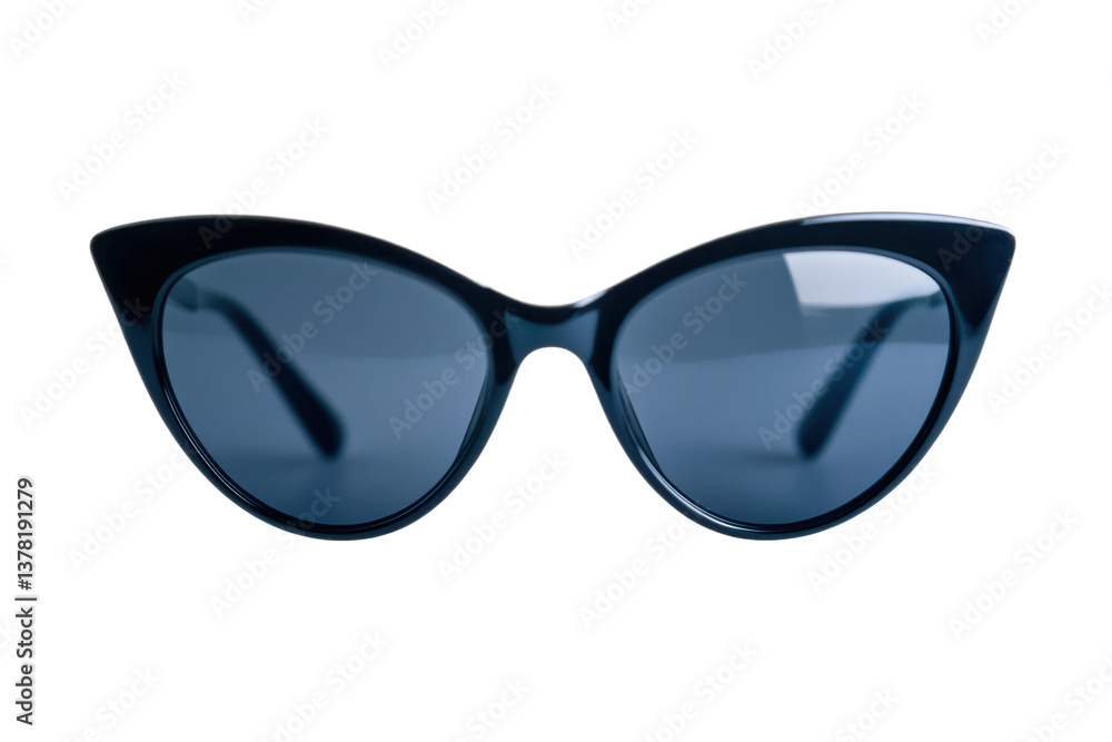 Fototapeta premium Stylish cat-eye sunglasses with dark tinted lenses on black background, cut out