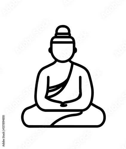 Simple Line Art Icon of Buddha Sitting in Meditation Pose

