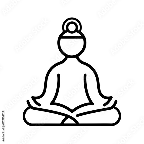 Peaceful Buddha Sitting in Meditation Icon in Line Art

