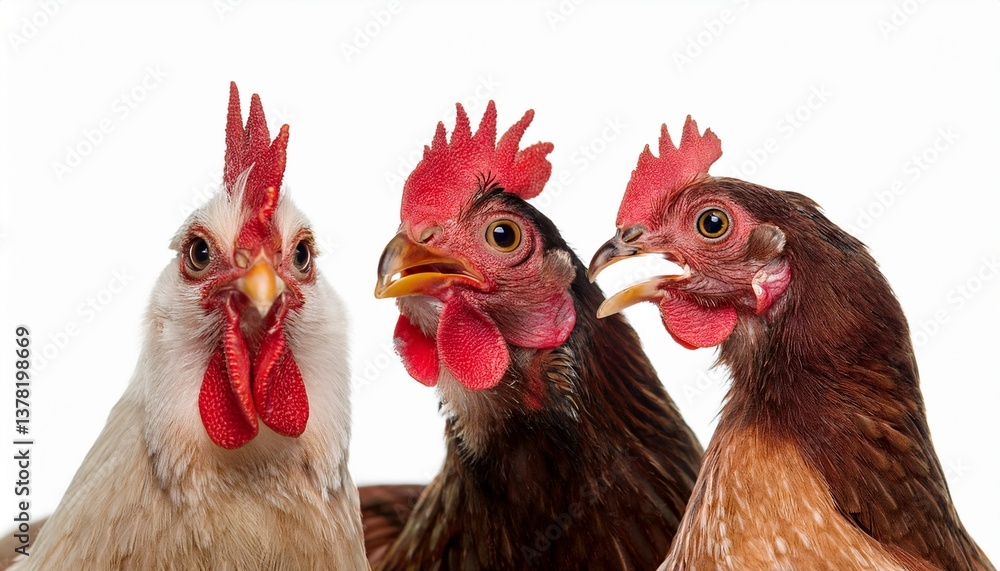Fototapeta premium portrait of a funny chickens closeup isolated on white background