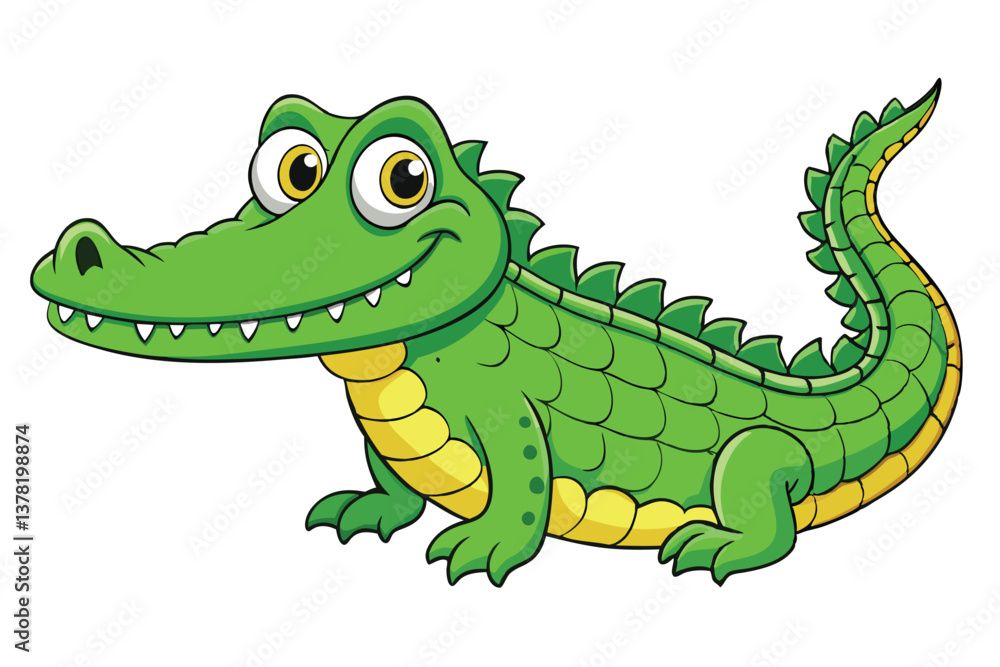 Fototapeta premium Cheerful Cartoon Alligator Illustration, Bright Green Reptile with Funny Expression