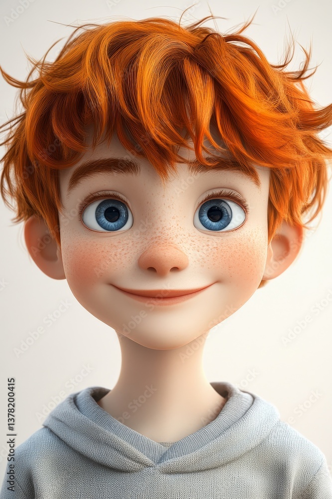 generic smiling red head and blue eyed boy cartoon portrait, digital painting in 3D cartoon movies style, Generative AI generic smiling red head and blue eyed boy cartoon portrait, digital painting in 3D cartoon movies style, Generative AI
