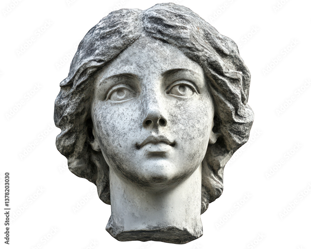 detailed sculpture of woman head, showcasing intricate features and textured hair, evokes sense of timeless beauty and artistry. stone material adds classic touch to this captivating piece detailed sculpture of woman head, showcasing intricate features and textured hair, evokes sense of timeless beauty and artistry. stone material adds classic touch to this captivating piece