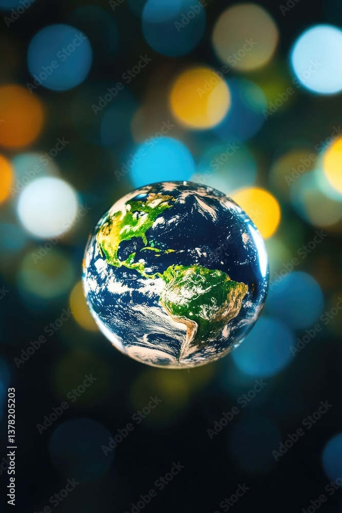 A macro shot of a water droplet with a miniature reflection of the Earth inside it A macro shot of a water droplet with a miniature reflection of the Earth inside it