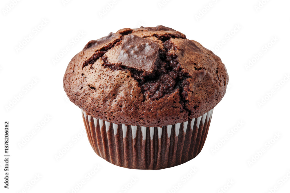 Delicious chocolate muffin with rich texture on black background, cut out Delicious chocolate muffin with rich texture on black background, cut out