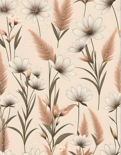 floral background with flowers, abstract floral background, floral background, seamless floral pattern, seamless pattern with beige flowers, seamless pattern with white and beige lilies