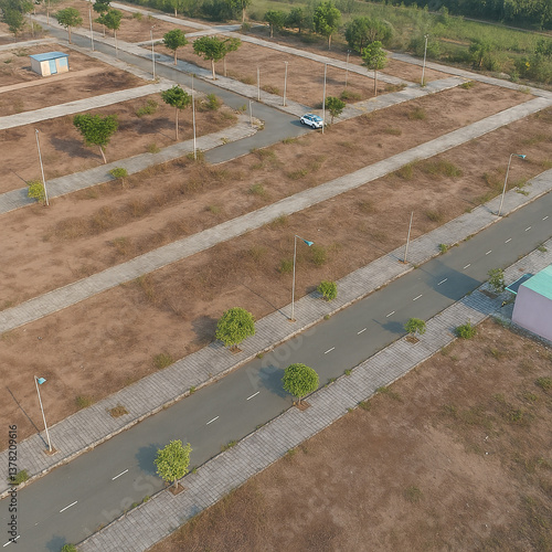 Aerial View of Planned Residential and Commercial Plot Layout