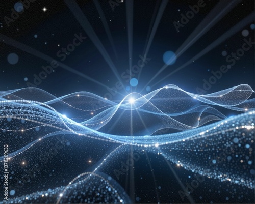 Wallpaper Mural An ethereal depiction of shimmering waves and sparkles, creating a sense of depth and light in a dark cosmic background. Torontodigital.ca