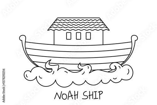 Beautiful Drawing Noah's Ark Line Art Vector Illustrations