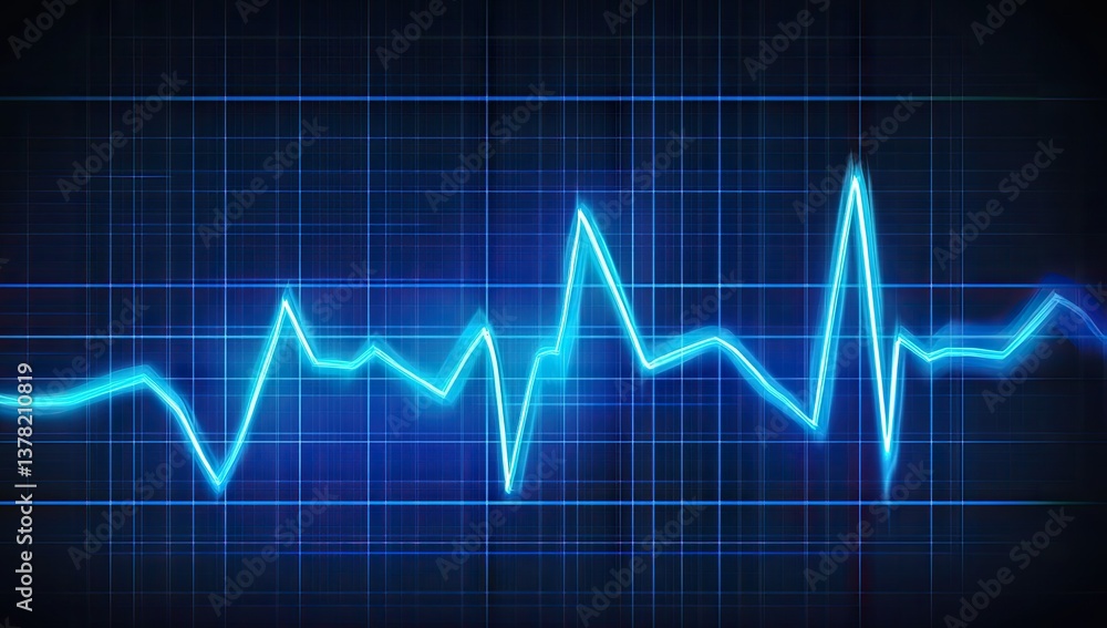 Fluctuating blue EKG line on a gridded monitor Fluctuating blue EKG line on a gridded monitor
