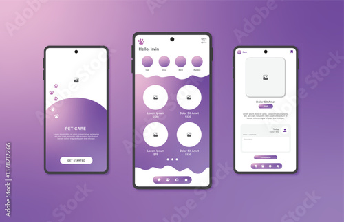 Animal care or online animal health check design for mobile app. Animal care platform screen. Graphical user interface for responsive mobile app