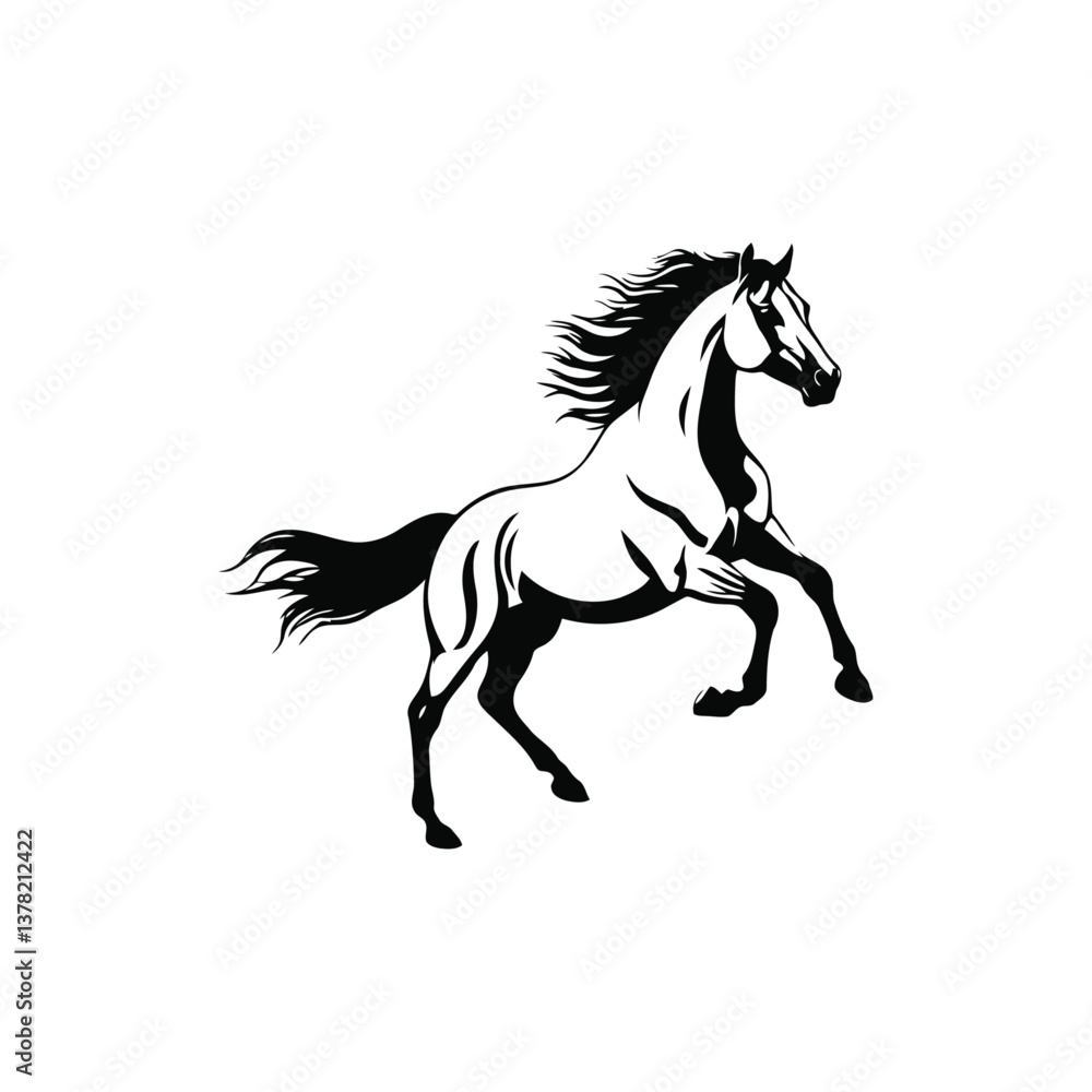 black and white vector silhouette of a majestic horse with a flowing mane on a white background black and white vector silhouette of a majestic horse with a flowing mane on a white background