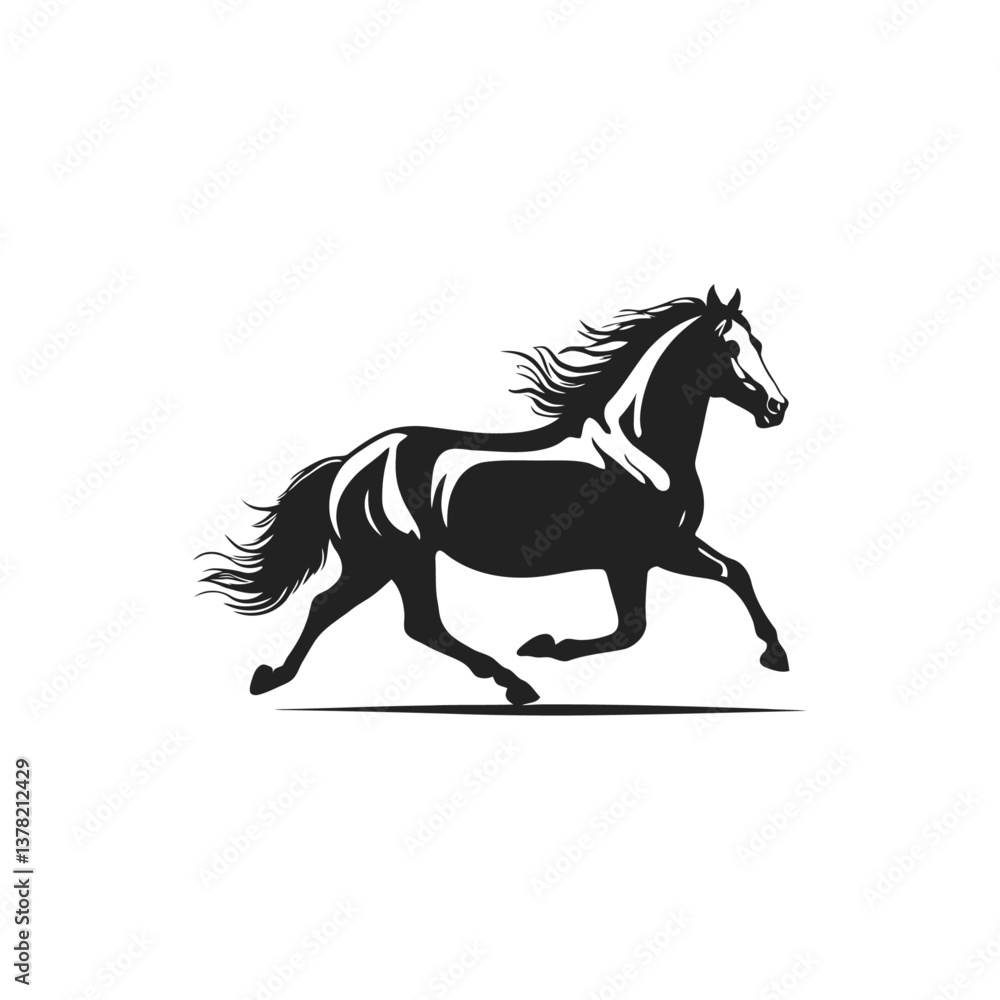 Obraz premium black and white vector illustration of a horse’s head in profile with sharp details on a white background