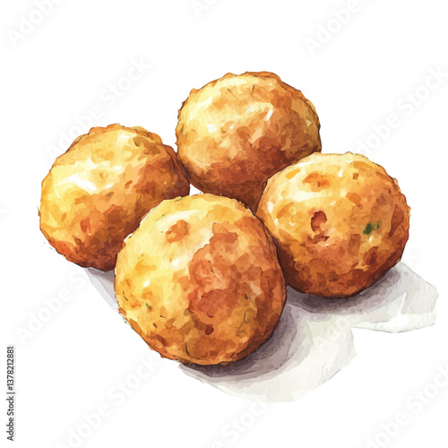 A watercolor vector painting of Falafel, isolated on a white background.

