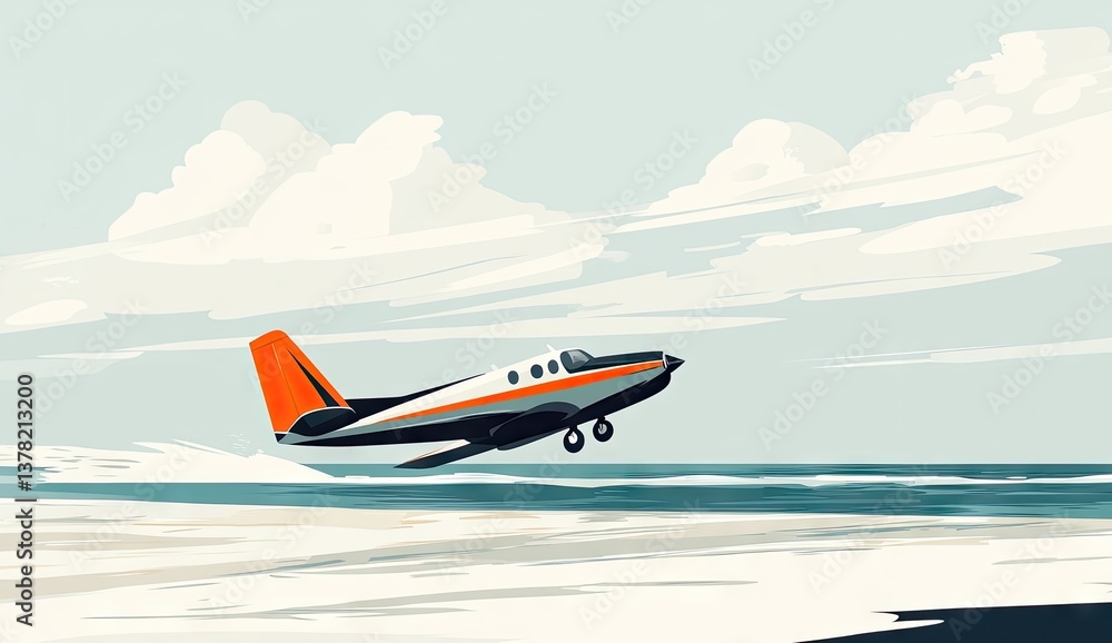 Light aircraft taking off from a beach Light aircraft taking off from a beach