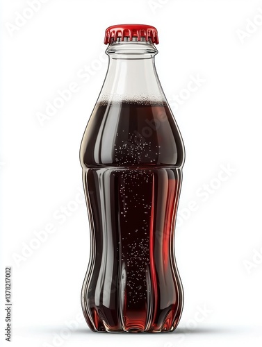 Glass bottle filled with carbonated beverage showcasing bubbles and classic design isolated on white background