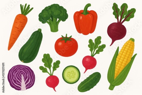 Illustrative Assortment of Colorful Fresh Vegetables for Healthy Eating Promotion Project.