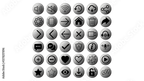 Metallic UI Icon Set – 36 Premium Vector SVG Icons