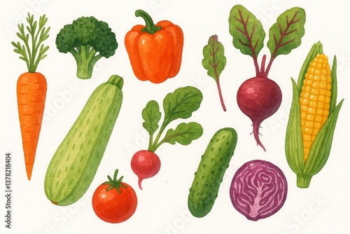 Fresh Harvest: Colorful assortment of garden vegetables depicted in a hand-drawn style.