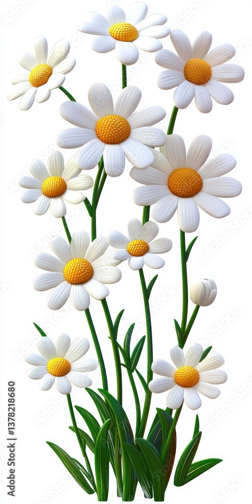 Bright and Cheerful Daisies in Full Bloom with Vibrant Yellow Centers Against a Clean White Background Bright and Cheerful Daisies in Full Bloom with Vibrant Yellow Centers Against a Clean White Background