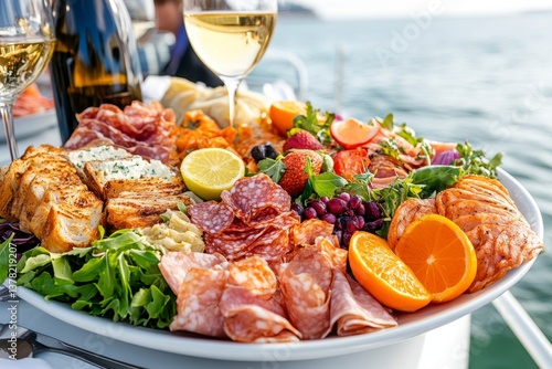 Luxury Outdoor Gourmet Food Platter with Wine
