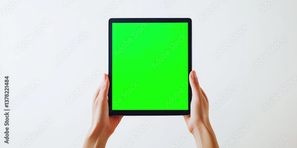 Hands Holding Tablet with Green Screen Hands Holding Tablet with Green Screen